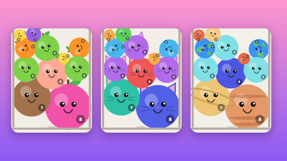 Blobby Drop themes: fruit merge, cat merge and planet merge